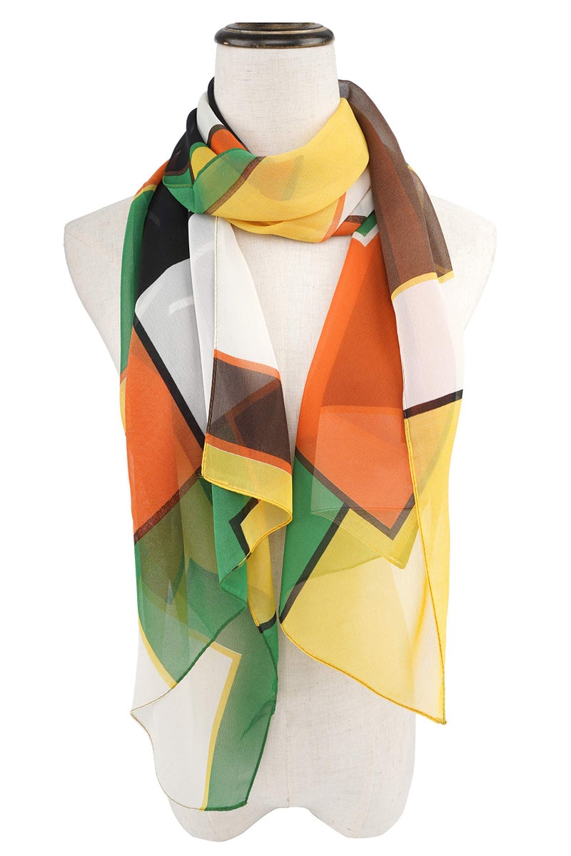 YOUR SMILE Ladies/Women's Lightweight Floral Print/Solid Color mixture Shawl Scarf For Spring Summer season (Check/Green Yellow) - Image 2